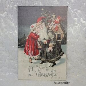 Vintage Style Santa Canvas Print A Joyous Christmas Wall Art Holiday Decor 17x11